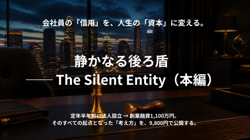 静かなる後ろ盾 ── The Silent Entity(本編) 会社員の「信用」を換金し、自分の中に「人生の親会社」を設立する。他人のルールに振り回されない視座を、ここで手に入れる。